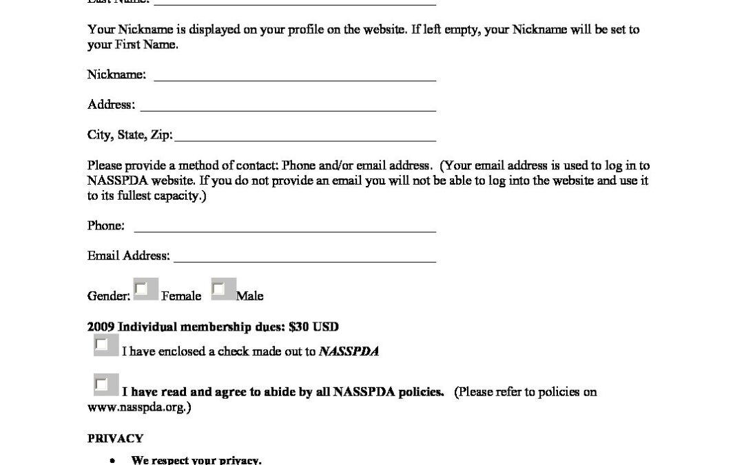 Snail Mail Membership Form